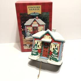 Hallmark 015012386691 Christmas Holiday House Lighted Stocking Hanger 8.5 Inch With Box