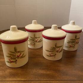 Hallmark 015012830361 Cinnamon Candle Winter Christmas Cardinal Bird Ceramic Jar Lot Of 4 A19
