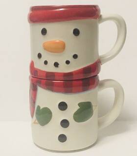 Hallmark 015012952889 Nos Christmas Set Of 2 Stackable Snowman Coffee Mugs/soup Cups Holiday