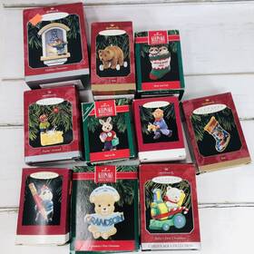 Hallmark 097013828844 Vintage Lot 10 Keepsake Christmas Ornaments 90s Mice Bears Rabbit Box