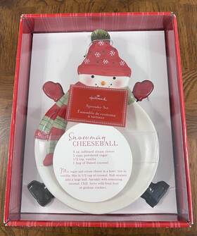 1dmp1249 Hallmark New Recipe Christmas Snowman Cheeseball Cheese Server 4 Spreader Set