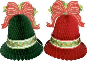 300xhb641-6 Hallmark 2 Vtg Christmas Honeycomb Centerpiece Bell 12 Inch Hanging Or Table Decor