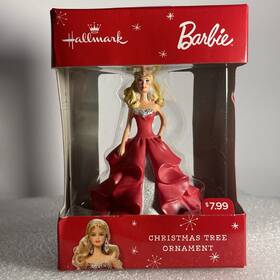 Hallmark 763795031139 2015 Holiday Barbie Christmas Ornament Pink Dress Red Box