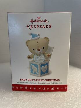 Hallmark 763795074488 2016 Baby Boys First Christmas Keepsake Ornament Teddy Bear Jack N Box