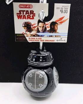 Bb-9e Hallmark 763795360666 Disney Star Wars Last Jedi Droid Black Glass Christmas Ornament