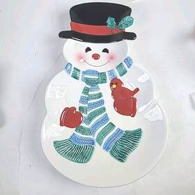 Xpf3267 Hallmark Snowman Ceramic Wall Hanging Dish Plate Tray Shaped Christmas Decor