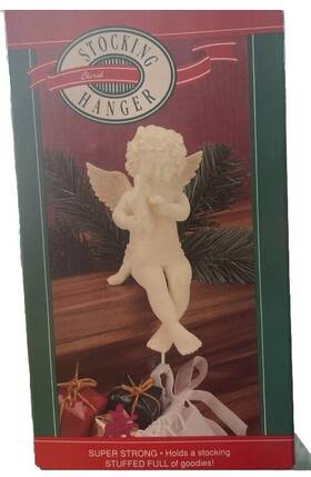 Xsh6147 Hallmark Vintage 1991 Christmas Stocking Hanger Cherub Harp Wings Hard To Find