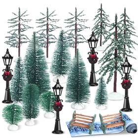 Halloscume-trees-dzfmn4899 Halloscume 22 Pcs Christmas Village Sets Accessories Miniature Pine Trees Vill