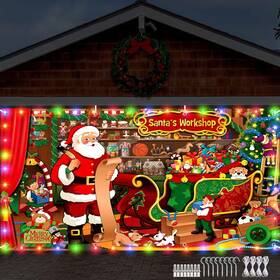 Ws23018 Hallswl Merry Christmas Garage Door Banner - 7 X 16 Ft Lighted Indoor/outdoor For Hol