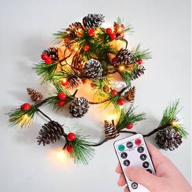 Hamifinee 750226874175 Christmas Garland Lights 6.56ft Holiday Prelit Garlands Pine Cone Red Berry B