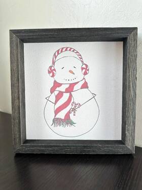 1061110 Handmade Vntg Framed Snowman Christmas Wall Plaque 10x10in Wood Paper Traditional Decor