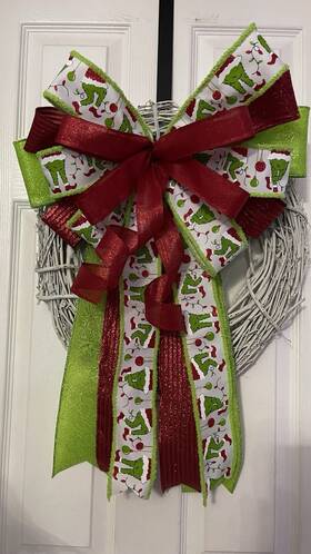 Handmade 4710631786469 Christmas Bow Grinch Inspired- Red And Green Holiday Door Wreath 16x24 Inches
