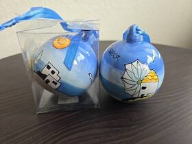 Handmade 840153709593 Santorini Greece Glass Ball Christmas Ornament 3 Inch Inches Tall Lot Of Two