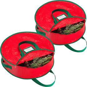Handy Laundry 021455056909 Christmas Wreath Storage Bag - 2-pack 24 Inch X 7 Red