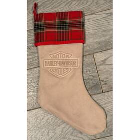Hdx-99348 Harley-davidson Motorcycles Christmas Stocking Biker Plaid Nwot Suede Shield
