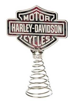 Hdx-99351 Harley-davidson Holiday Plaid Bar And Shield Logo Christmas Tree Topper Silver