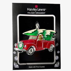 Harvey Lewis With Fine Crystals 887915044813 Red Pickup Truck Dog Christmas Tree Ornament W New
