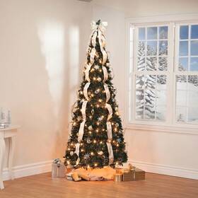 368088 Hdfl 7ft Pre-lit Fully Decorated Silver And Gold Pull Up Collapsible Christmas Tree