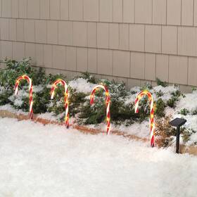 371951 Hdfl Set Of 4 Solar Led Christmas Candy Cane Garden Stakes Outdoor Pathway Yard Decor