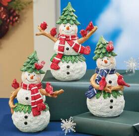 68650 Hdfl Set Of 3 Festive Christmas Tree Snowman Cardinals Figurine Trio Holiday Decor