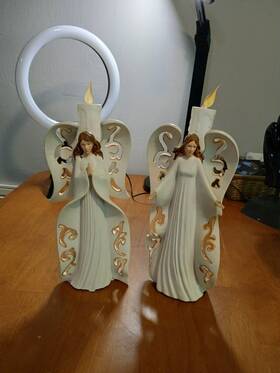 83036 Hdfl Set Of 2 Resin Christmas Angels With Taper Candle Table Centerpiece Holiday Decor