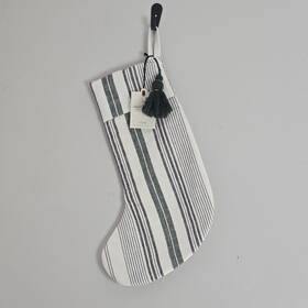 Heart & Hand With Magnolia 196761581442 Hearth And Green Stripe Ticking Cuffed Christmas Stocking Tassel