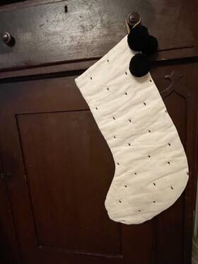Hearth & Hand 191908685168 And Magnolia Embroid Black Stars Cream Christmas Stocking Pom Poms
