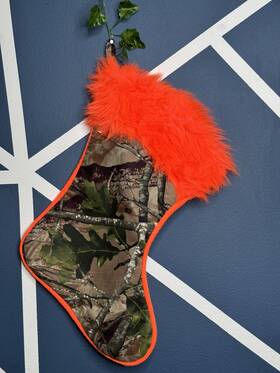 324010305 Hearth & Hand Hunting Camo Christmas Stocking - High Visibility Colors. Hunters. Camouflage