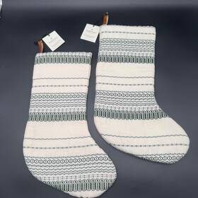 324-01-0091 Hearth & Hand With Magnolia Hnh 01z01 2 And Stocking White Green Stripe Christmas