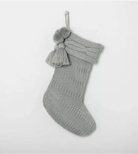 0247 Hearth & Hand With Magnolia 493240102434 And Christmas Holiday Stocking 20 Inch - Green Gray Knit Tassle