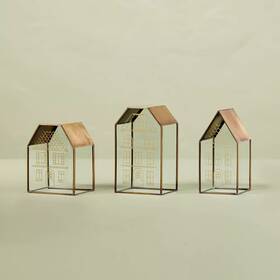 88097998 Hearth & Hand With Magnolia Decorative Glass And Brass Christmas Houses Set Of 3 -