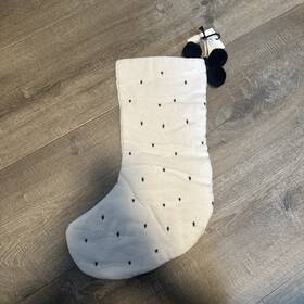 Ld21000077 Hearth & Home And Hand With Magnolia Target Xmas Stocking White Black Stars Pom Poms