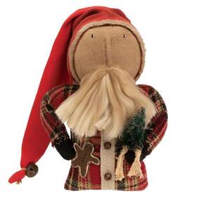 Cs38449-ih Hearthside Collection Primitive Christmas Rustic Plaid Jacket Santa Stump Doll 9 Inch With Gingerbread