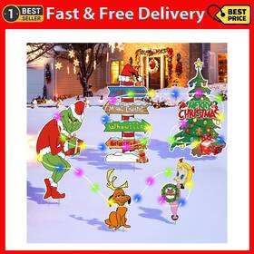 Heorim-01 Heorim 726084180239 Large Grinchs Christmas Decorations Outdoor- With Lights 5pcs Yard Signs