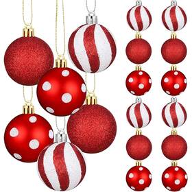 Qx-250807-1 Hewyom 24pcs Christmas Balls Ornaments Red White 2.36 Inch Polka Dots
