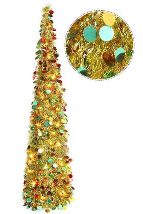 Hmasyo 028753774689 5ft Pop Up Christmas Tree With Timer 50 Lights Tinsel Collap