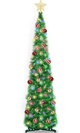 Hmasyo 705353297045 5 Ft Pop Up Christmas Tree With Timer Lights Green Tinsel