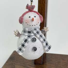 013397 Hobby Lobby Snowman With Cardinal Christmas Tree Ornament Resin Check Scarf 3x2 Inch