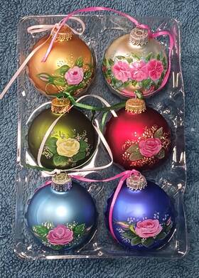 43160 Hobby Lobby Glass Christmas Tree Ornaments 2012 Multicolored Floral Rose 6 Pcs