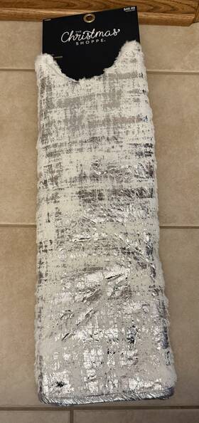5186663 Hobby Lobby White Faux Fur And Silver Foil Tree Skirt - The Christmas Shoppe 48 Inch