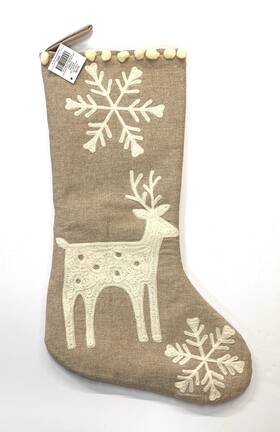 5609979 Hobby Lobby Christmas Stocking Reindeer And Snowflakes 21 Inch X 11 Sewn-on Appliqu S