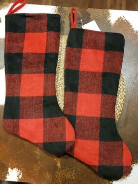 5753521 Hobby Lobby Christmas Stockings 2 Red Black Plaid Checkered Holiday Xmas Hanging 18 Inch Nwt