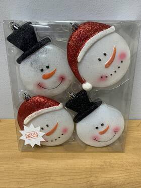 Hl9154956 Hobby Lobby Snowman Face Ornaments Set Of 4 Shatterproof Christmas Tree Baubles