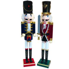 Hl916444 Hobby Lobby Nutcrackers Wood Christmas Soldiers Fabric Faux Fur Hat Sword Drum Works 24 Inch -2x
