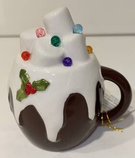 Hl9198121 Hobby Lobby Lighted Hot Cocoa Mug Ceramic Christmas Decor Marshmallows Holly Brown White Nwt