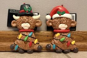 Hl9203280 Hobby Lobby Highland Cow Clay Christmas Ornaments Set Of 2