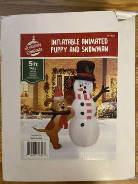Ch23046-150 Holiday Company 5 Snowman Inflatable Animated Christmas Dog Puppy Playing Fetch Head Moves