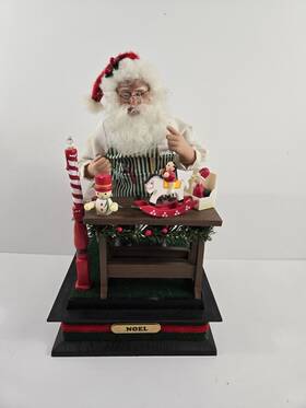 Holiday Creations 098719121192 Santa Fabric Musical Christmas 1993 Vtg Noel Battery Operated Lighted Toy Maker