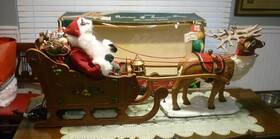 24h041 Holiday Creations 400038771321 Reindeer And Santa 0n Sleigh Animated Musical Illuminated Christmas