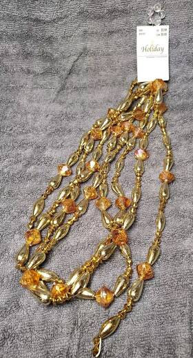 Holiday Elegance 030075101371 New Michaels Gold Amber Beaded Garland 9 Ft Christmas Decor